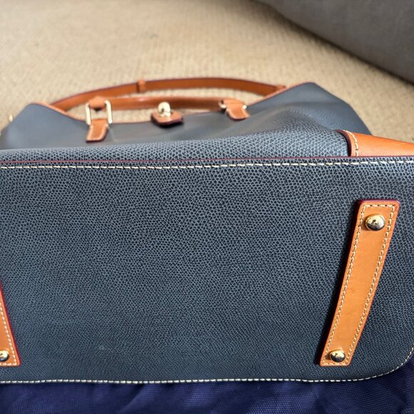 NWOT Dooney & Bourke Claremont Dover Tote Navy with Cognac Leather Trim/Straps - Picture 2 of 5